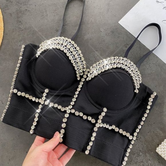 NEW Sparkling Bling Swarovski Crystal Rhinestone Bustier Bra Top + FREE … - Picture 8 of 14